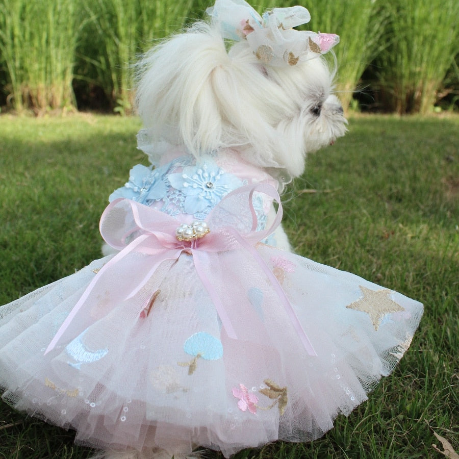 Luxury Dogs Weeding Dress Embroidery Lace Tutu Weeding Skirt Summer For Wedding Party Clothes H8-2