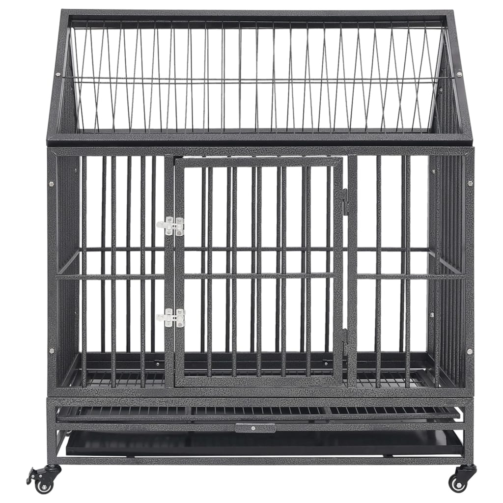 vidaXL Dog Cage with Wheels and Roof Steel 36.2"x24.4"x41.7"