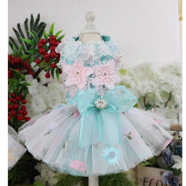 Luxury Dogs Weeding Dress Embroidery Lace Tutu Weeding Skirt Summer  For Wedding Party Clothes H8-2
